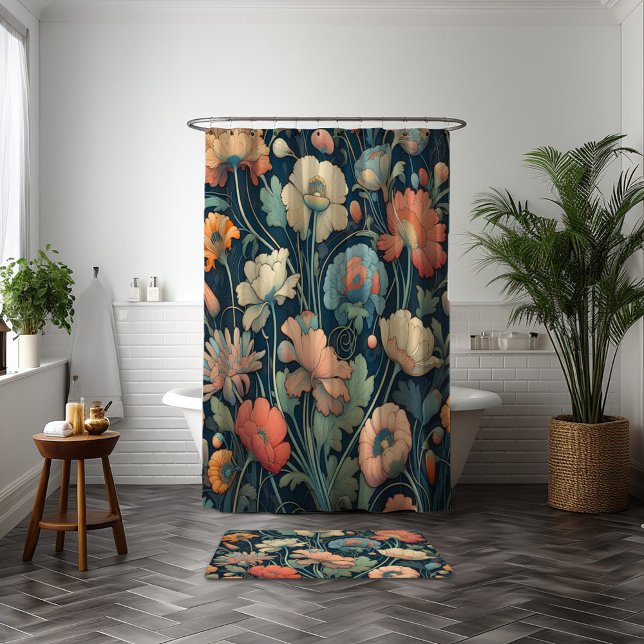 Navy blue floral shower curtain (Creator Uploaded)