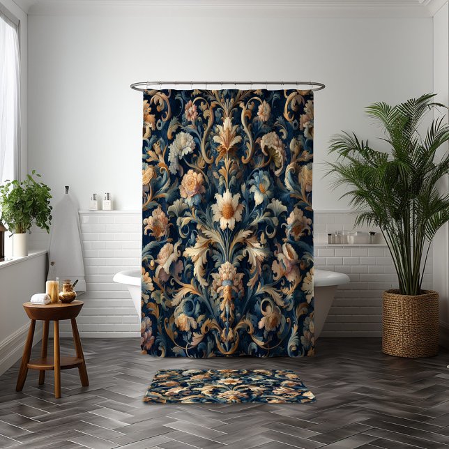 Navy blue floral shower curtain (Creator Uploaded)