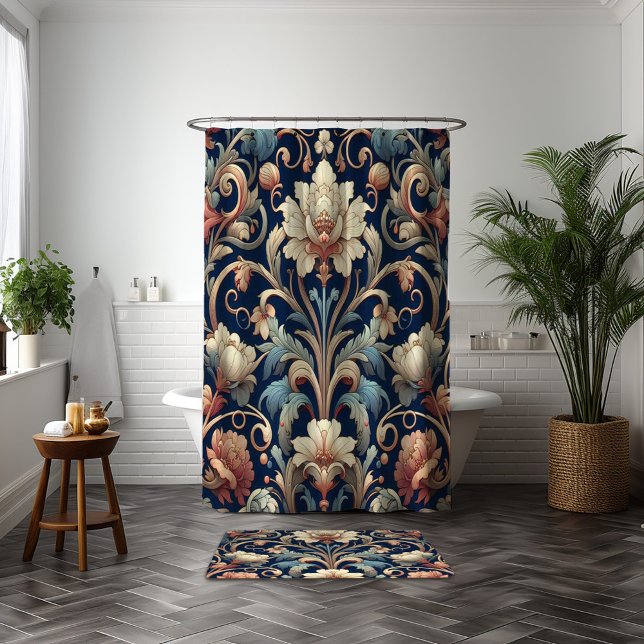 Navy blue floral shower curtain (Creator Uploaded)