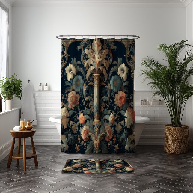 Navy blue floral shower curtain (Creator Uploaded)