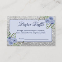 Navy Blue Floral Silver Grey Sparkle Diaper Raffle