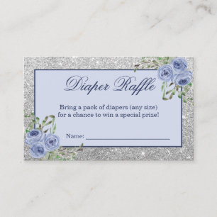 Navy Blue Floral Silver Grey Sparkle Diaper Raffle Business Card