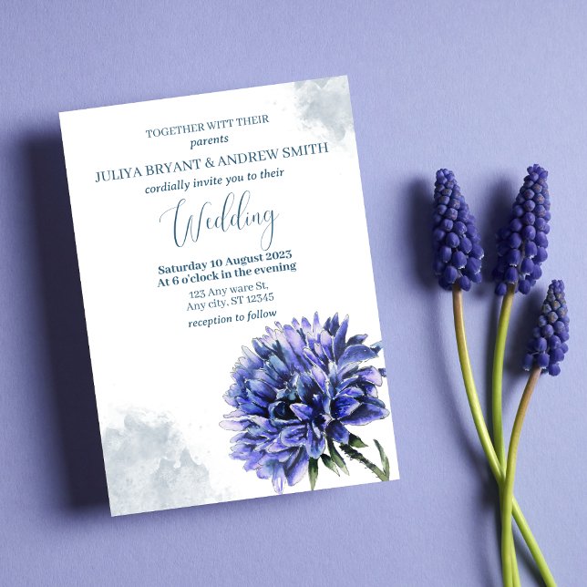 Navy Blue Floral simple budget wedding  Invitation (Creator Uploaded)