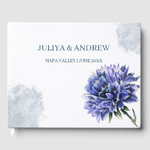 Navy blue floral simple wedding  guest book