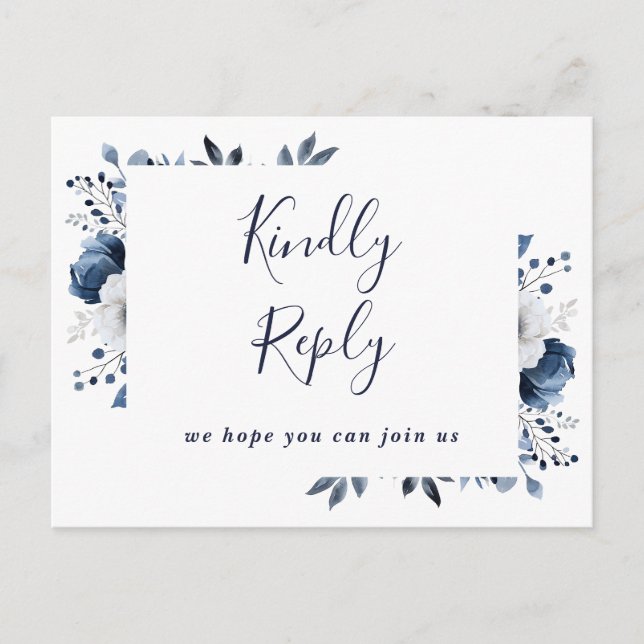 Navy Blue Floral Song Request RSVP Postcard (Front)