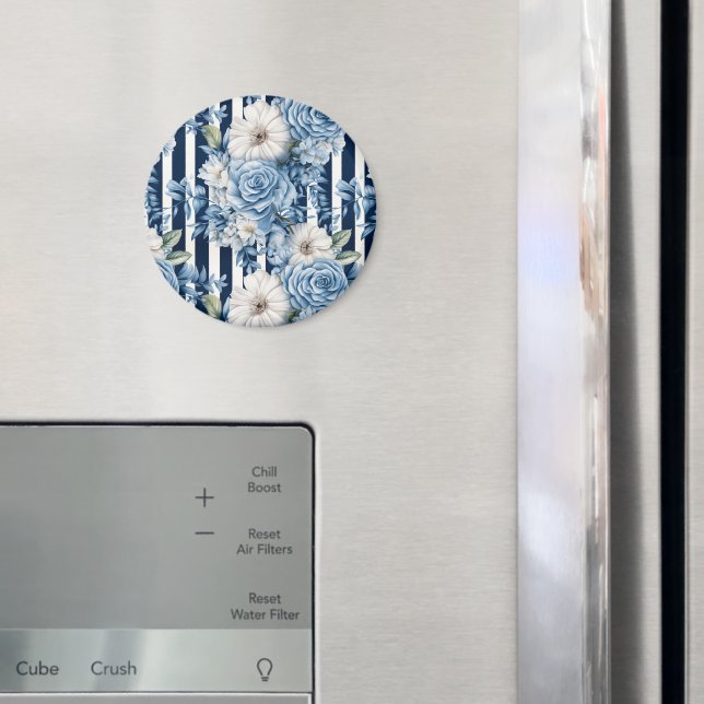 Navy Blue Floral Stripes Bridal Shower Magnet (In Situ (Fridge))