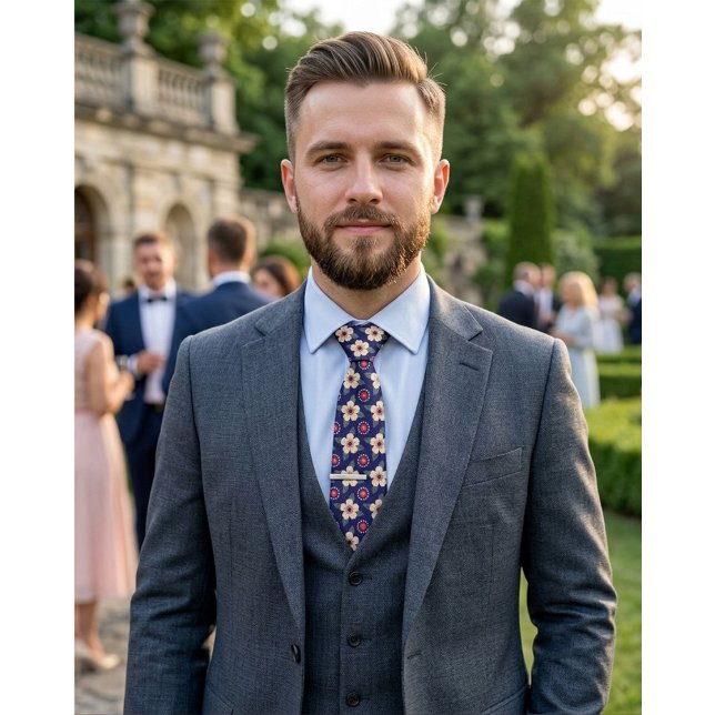Navy Blue Floral  Tie (Creator Uploaded)