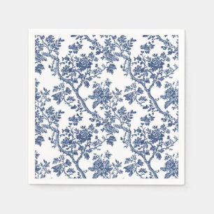 Navy Blue Floral Vine Toile Garden Party Paper Nap Napkin