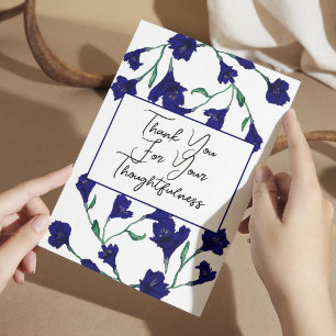 Navy Blue Floral Watercolor Wedding Thank You Card