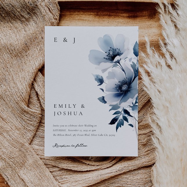 Navy Blue Floral Wedding Invitation (Creator Uploaded)
