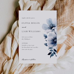 Navy Blue Floral Wedding Invitation