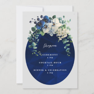Navy Blue Floral Wedding Program