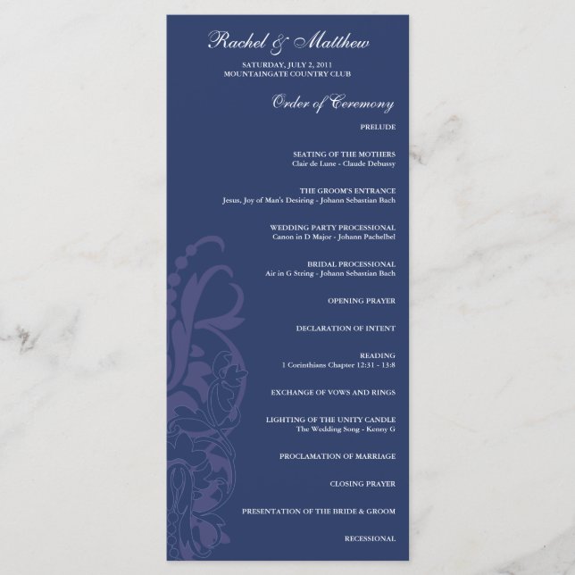 Navy Blue Floral Wedding Program (Front)