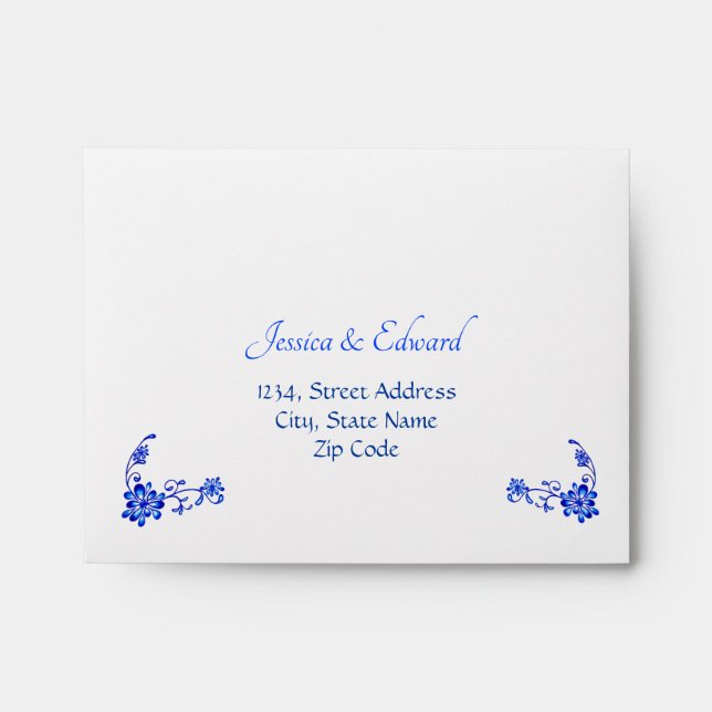 Navy Blue Floral Wedding RSVP Envelope (Front)