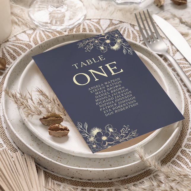 Navy Blue Floral Wedding Seating Chart (Creator Uploaded)