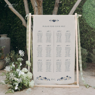 Navy Blue Floral Wedding Seating Chart Sign