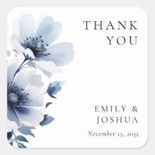 Navy Blue Floral Wedding Square Sticker