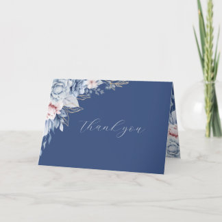 Navy Blue Floral Wedding Thank You Card