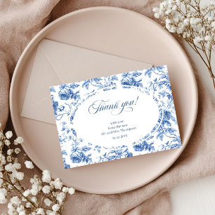 Navy Blue Floral Wedding Thank You Card