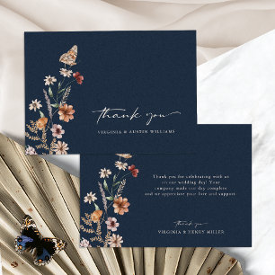 Navy Blue Floral Wedding Thank You Card
