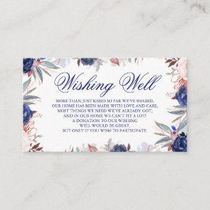 Navy Blue Floral Wedding Wishing Well Enclosure Card