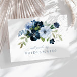 navy blue floral will you be my bridesmaid card<br><div class="desc">A lovely design with elegant dusty blue and navy white flowers. The text and colours can be personalised.</div>