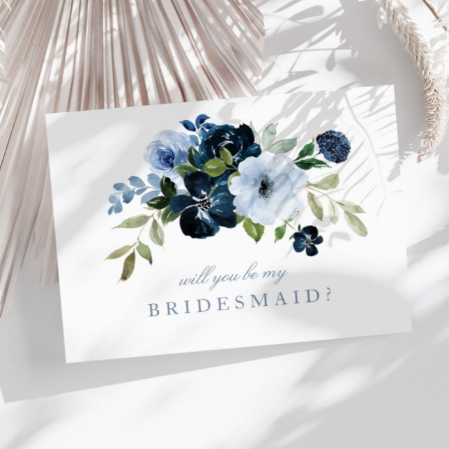 navy blue floral will you be my bridesmaid card (Creator Uploaded)
