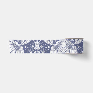 Navy Blue Floral William Morris Style Satin Ribbon