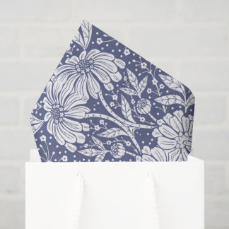 Navy Blue Floral William Morris Style Tissue Paper