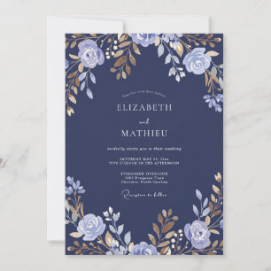 Navy Blue Floral Woodland Wedding Invitation
