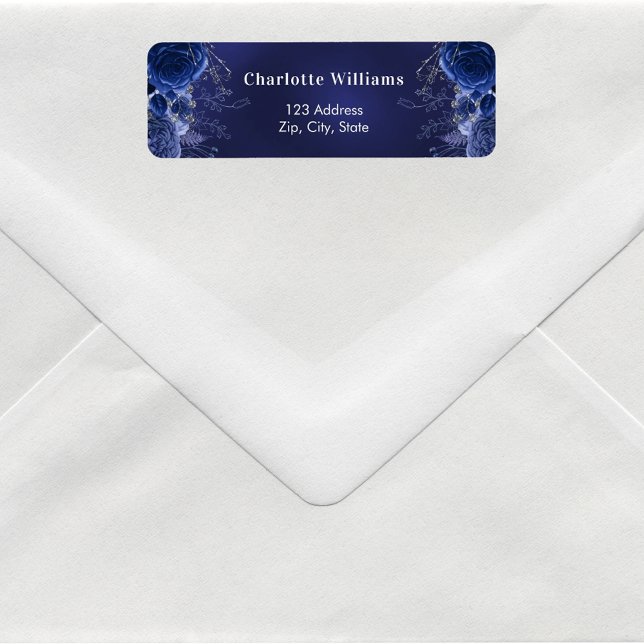 Navy blue florals roses return address label (Creator Uploaded)