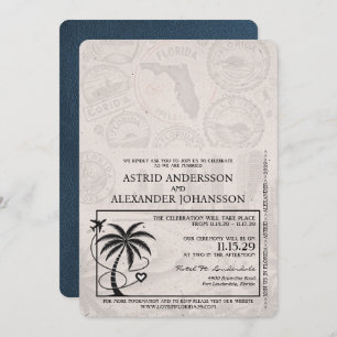 Navy Blue Florida Passport Wedding Invitation
