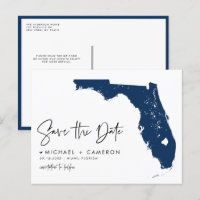 Navy Blue Florida State Map QR Code Save the Date