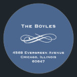 Navy blue flourish classy holiday address label<br><div class="desc">Add an elegant touch to all your holiday mailings with these flourish address labels. These time saving round sticker seals are perfect for back of envelopes and all types of holiday packages.</div>