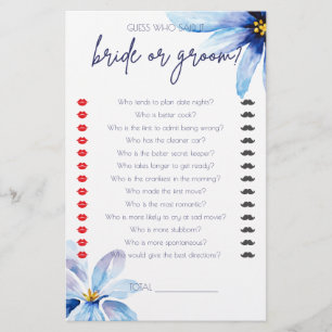 Navy blue Flower Minimalist Bridal Shower Game