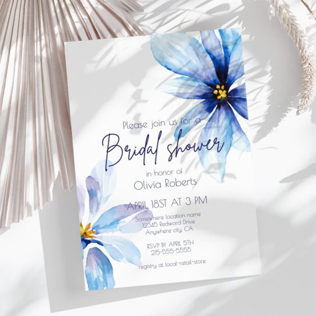 Navy blue Flower Minimalist elegant Bridal Shower Invitation (Creator Uploaded)