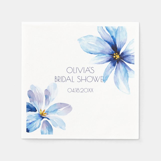 Navy blue Flower Minimalist elegant Bridal Shower Napkin (Front)