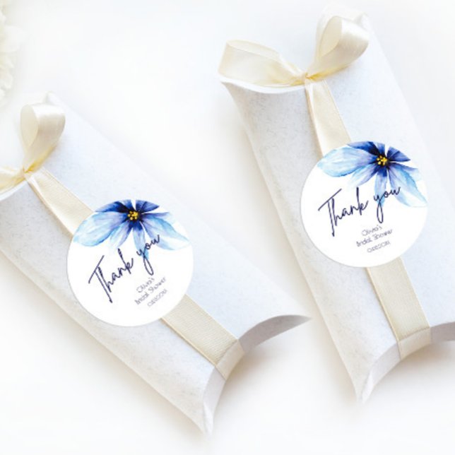 Navy blue Flower Minimalist elegant Thank you Classic Round Sticker (Creator Uploaded)