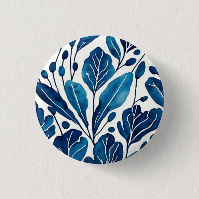 Navy blue flower pattern 3 cm round badge (Front)