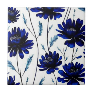 Navy blue flower pattern ceramic tile