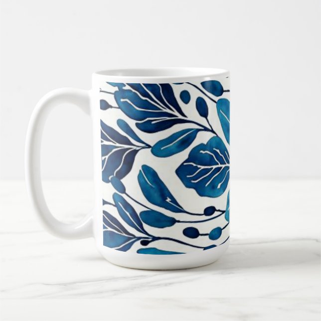 Navy blue flower pattern coffee mug (Left)