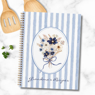 Navy Blue Flower Personalised Family Recipe Book