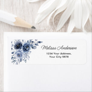 Navy Blue Flowers Address Return Address Label