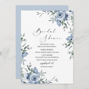 Navy blue flowers and leaves Bridal Shower Invitation