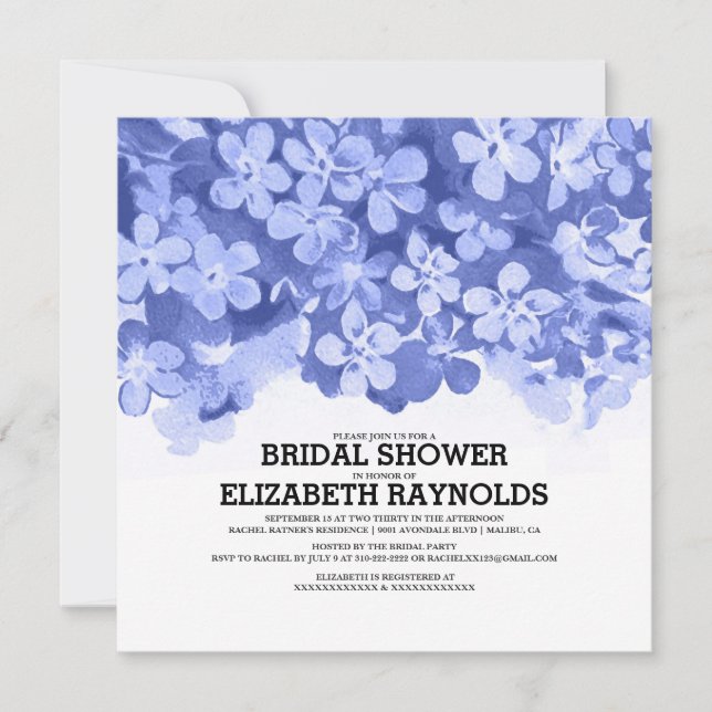 Navy Blue Flowers Bridal Shower Invitations (Front)