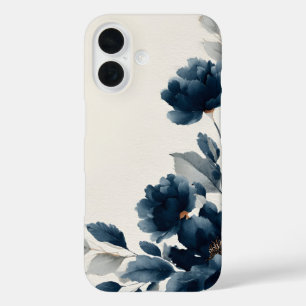 Navy Blue Flowers iPhone 16 Case
