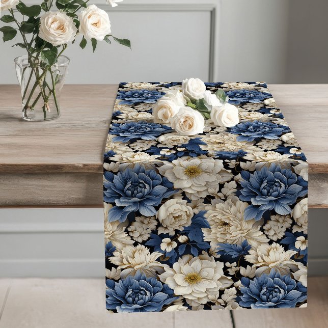 Navy Blue Flowers Elegant Table Decor Runner (Navy Blue Flowers Elegant Table Decor Runner)