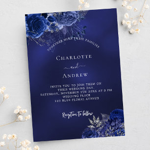 Navy blue flowers elegant wedding invitation postcard