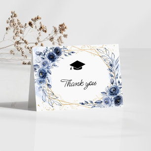 Navy Blue Flowers Graduation Thank You Card