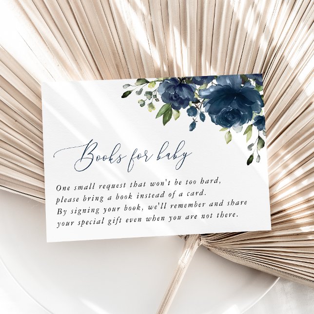Navy Blue Flowers, Greenery, Boho, Books For Baby Enclosure Card (Creator Uploaded)